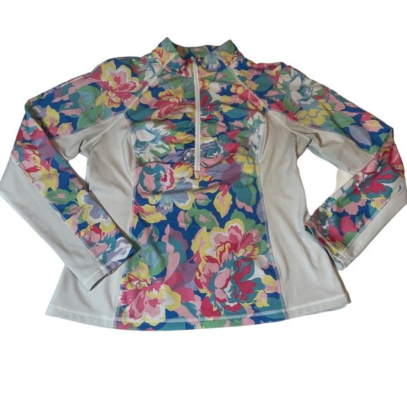 Boston Proper Floral Print Long Sleeve Activewear Top Size M Polyester & Spandex - Picture 1 of 8